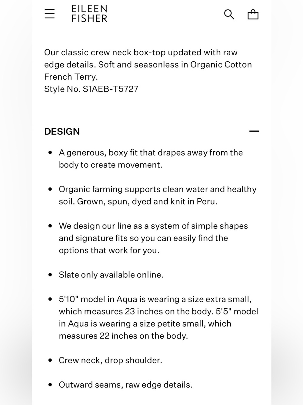 Eileen Fisher organic cotton French terry box top - size xsmall - Picture 9 of 10